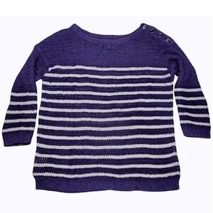 Loft Women's‎ Blue White Striped Sweater M Crochet Knit Nautical Coastal Preppy